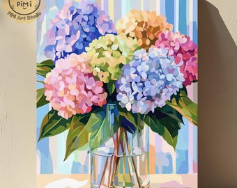 花瓶の中の白いアジサイの塗り絵キット ヴィンテージアジサイ 植物の