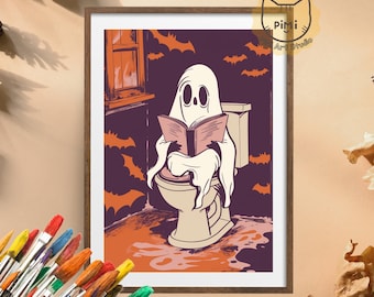 Cute Ghost Paint by Number Kit | Cartoon Pastel Halloween Scene | DIY Spooky Cute Art