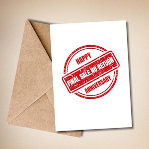 Biglietto di auguri per anniversario divertente stampabile / "Ultima vendita, nessun reso!" / Download digitale / Regalo sarcastico e stravagante / Design del timbro