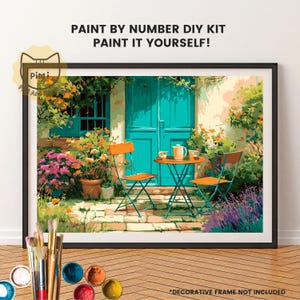 Charming Garden Paint by Number | Colorful Flowers with Coffee Table Scene | Cozy Sunny Day DIY Kit