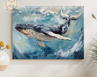 Schilderen op nummer met bultrugwalvis | Abstracte oceaan golven kunst | Turquoiseblauwe zee schilderij | Ontspannende doe-het-zelf kunstset met zeedieren