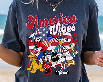 Vintage America Vibes Shirt, Retro Mickey and Friends T-shirt, Happy 4th of July Tee, Patriotic Gift, Family Matching Tee