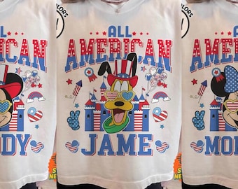 Personalized Mickey and Friends Family All American Dad Mom Happy 4th of July Shirts 2026, Independence Day Family Shirts