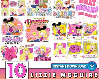 Paquete de 10 diseños de Lizzie McGuire Png / Dibujos animados de Lizzie McGuire Png / De esto están hechos los sueños Png / Reino mágico Png / Viaje familiar
