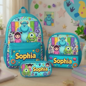 Personalized Monster Inc Backpack Set, Monster Inc School Bag, Custom Name Kindergarten Lunch Box, Gift for Girl, Back to School 2026