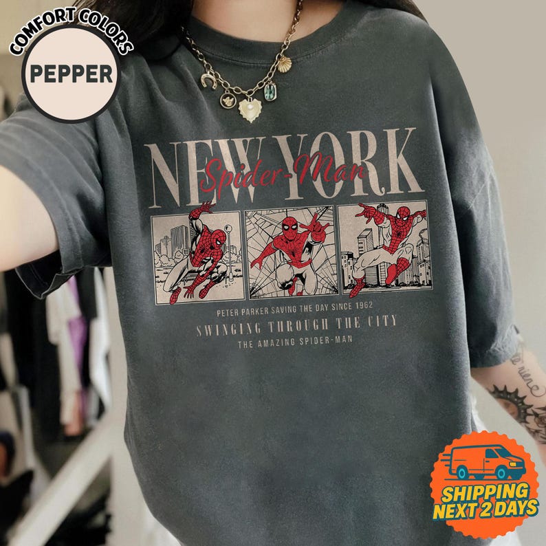 Camiseta de Spider-Man del MCU: Un Nuevo Día, Camiseta a juego para la familia de Disneyland, Camiseta de Peter Parker, Superhéroes Vengadores del MCU, Camiseta de cómics del MCU imagen 2