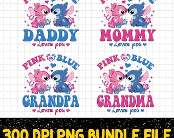 Pink Blue Reveal Gender Png, Daddy, Mommy, Grandpa, Grandma Download File, Family Trip Png, Stitch File, Family Gifts, Disneyland Png