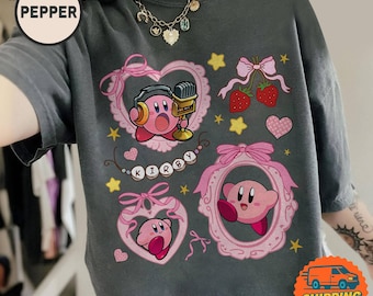 Comfort Colors Coquette Bow Kirby Shirt, Kirby Moods Shirt, Pink Kirby Shirt, Kirby Video Game Shirt, Kirby Birthday Shirt
