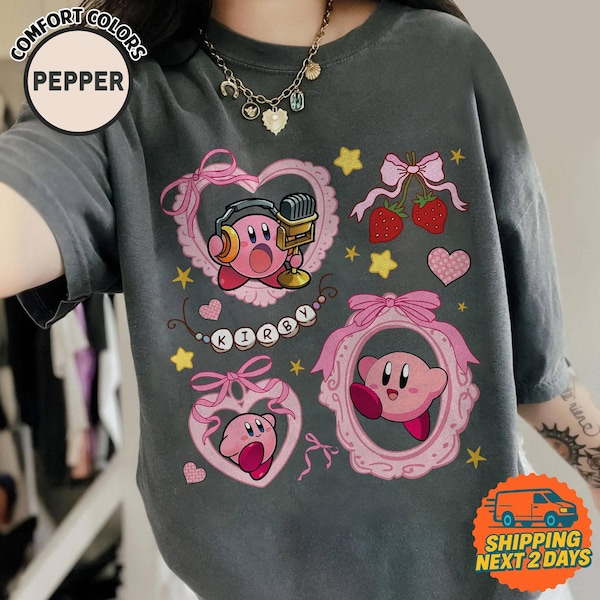 Comfort Colors Coquette Bow Kirby Shirt, Kirby Moods Shirt, Pink Kirby Shirt, Kirby Video Game Shirt, Kirby Birthday Shirt