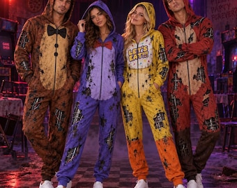 Freddy Halloween Costume, Freddy Bonnie Chica Foxy Onesie, Halloween Horror Character Jumpsuit, FNAF Group Costume