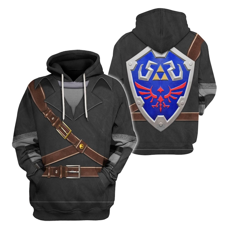 Sudadera con capucha y escudo de Dark Link, disfraz de Halloween de Legend of Zelda, cosplay de Link de Breath of the Wild, regalo para fiesta de disfraces de Halloween. imagen 1