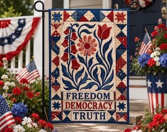 Freedom Democracy Truth House Flag, Subtle Floral FDT Flag, Pro America Anti Maga, Anti-Trump Garden Flag, 250 Years Fourth of July Protest