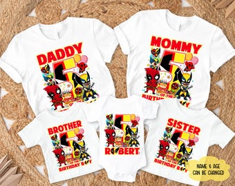 Personalized Deadpool Birthday Shirt Shirt, Xmen Deadpool Shirt, Custom Deadpool and Wolverine, Superhero Shirt, Family Matching Shirt