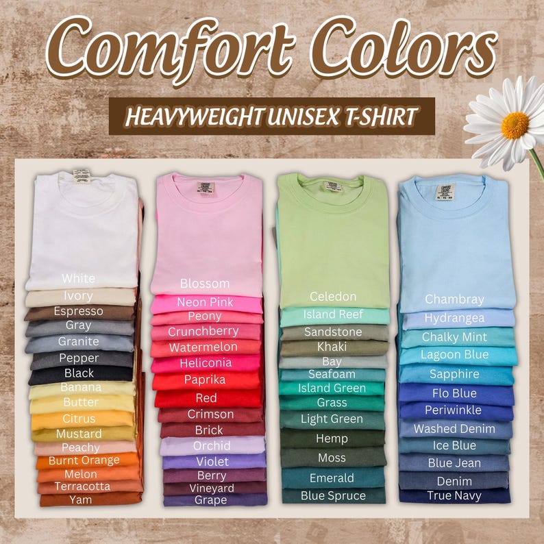 a variety of colorful t-shirts, each with a different color and design, arranged in a grid-like pattern.