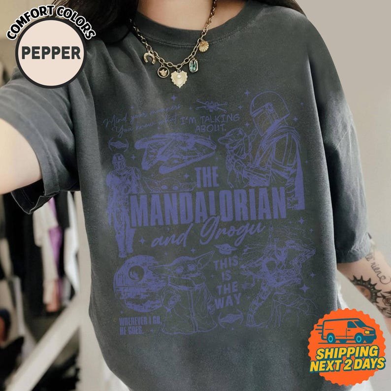 The Mandalorian And Grogu Baby Yoda Shirt, Disneyland Starwars Party 2026 Tshirt, Matching Family, Father Day, Dad Gifts Vintage Shirt image 3
