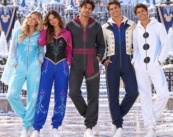 Frozen Halloween Jumpsuit Pajamas, Elsa Anna Kristoff Hans Olaf Costume Onesies, Matching Character Group Outfit and Party Costume