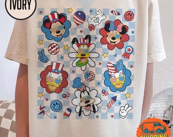 Mickey and Friends Checkered 4th of July T-Shirt, Independence Day Shirt, Patriotic Gifts, Disneyland Independence Day Family Tee