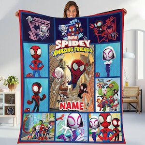 Personalized Spidey And His Amazing Friends Blanket, Spidey Friends Fleece Blanket, Spiderman Superhero Blanket, Spidey Birthday Gifts Bild 1