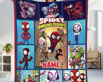 Personalized Spidey And His Amazing Friends Blanket, Spidey Friends Fleece Blanket, Spiderman Superhero Blanket, Spidey Birthday Gifts