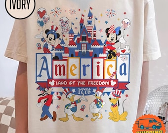 Mickey and Friends America 4th of July T-Shirt, Land of The Freedom Independence Day Shirt, Disneyland Family 250th Anniversary