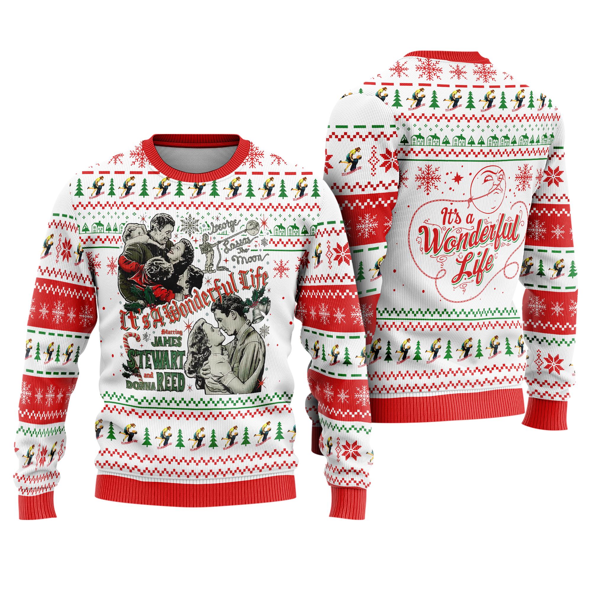Discover Its A Wonderful Life Ugly Christmas Sweater, Christmas Movie Xmas Gifts 2025 Sweater