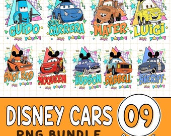 Retro Disneyland Cars Png Bundle, Lightning McQueen Tow Mater Luigi Vintage Race Png, Piston Cup PNG, Radiator Spring Png