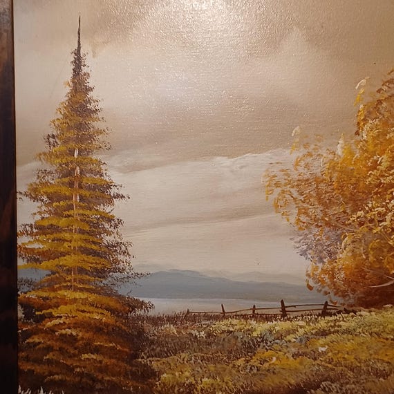 40s 50s バンビ ＆ サンバー ビンテージ 絵画 W.D.P. Rustic Landscape Oil on Canvas Signed P. Sabin I Call 