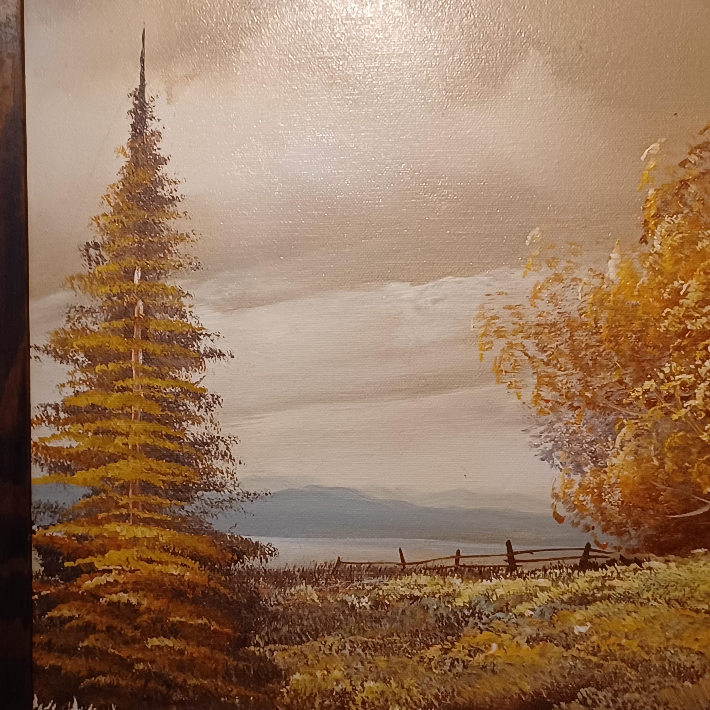 40s 50s バンビ ＆ サンバー ビンテージ 絵画 W.D.P. Rustic Landscape Oil on Canvas Signed P. Sabin I Call 