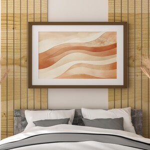 Terrakotta Japandi Wavy Wandkunst - Minimalistischer neutraler Druck, organisches modernes Dekor, strukturiertes abstraktes Poster für ruhige Innenräume