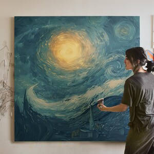 Van Gogh Style Sternennacht Druck - Verträumte digitale Kunst für Schlafzimmer, Kreativraum oder Galeriewand, wirbelnde Himmelsästhetik