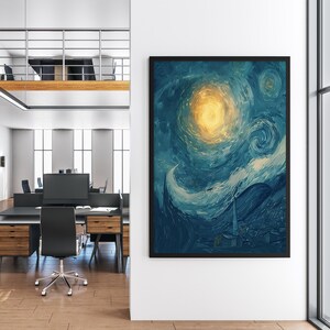 Van Gogh Style Sternennacht Druck - Verträumte digitale Kunst für Schlafzimmer, Kreativraum oder Galeriewand, wirbelnde Himmelsästhetik