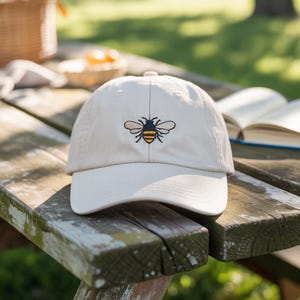 Cute Bee Embroidered Baseball Cap or Washed Hat – Minimalist Honeybee Aesthetic Hat – Nature Lover Gift for Her, Gardener or Beekeeper