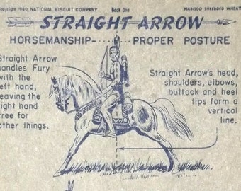 Nabisco Shredded Wheat Straight Arrow Indian Bk 1 Card 32 Horsemanship 1949 ET42624