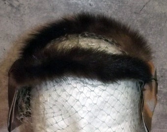Vintage Womens Brown Fur Satin Net Hat MCM EB41324