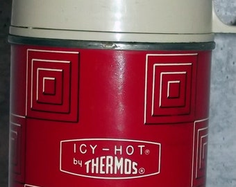 Vintage 1963 Thermos Icy-Hot Red Retro Pattern Bottle Camping Picnic E5424