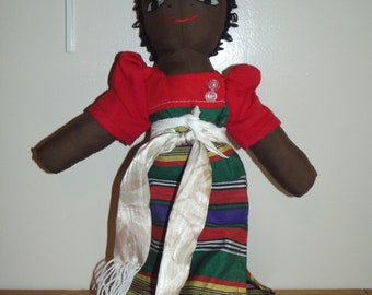 Vintage African Folk Art  Cloth Mama Doll with Baby on Back