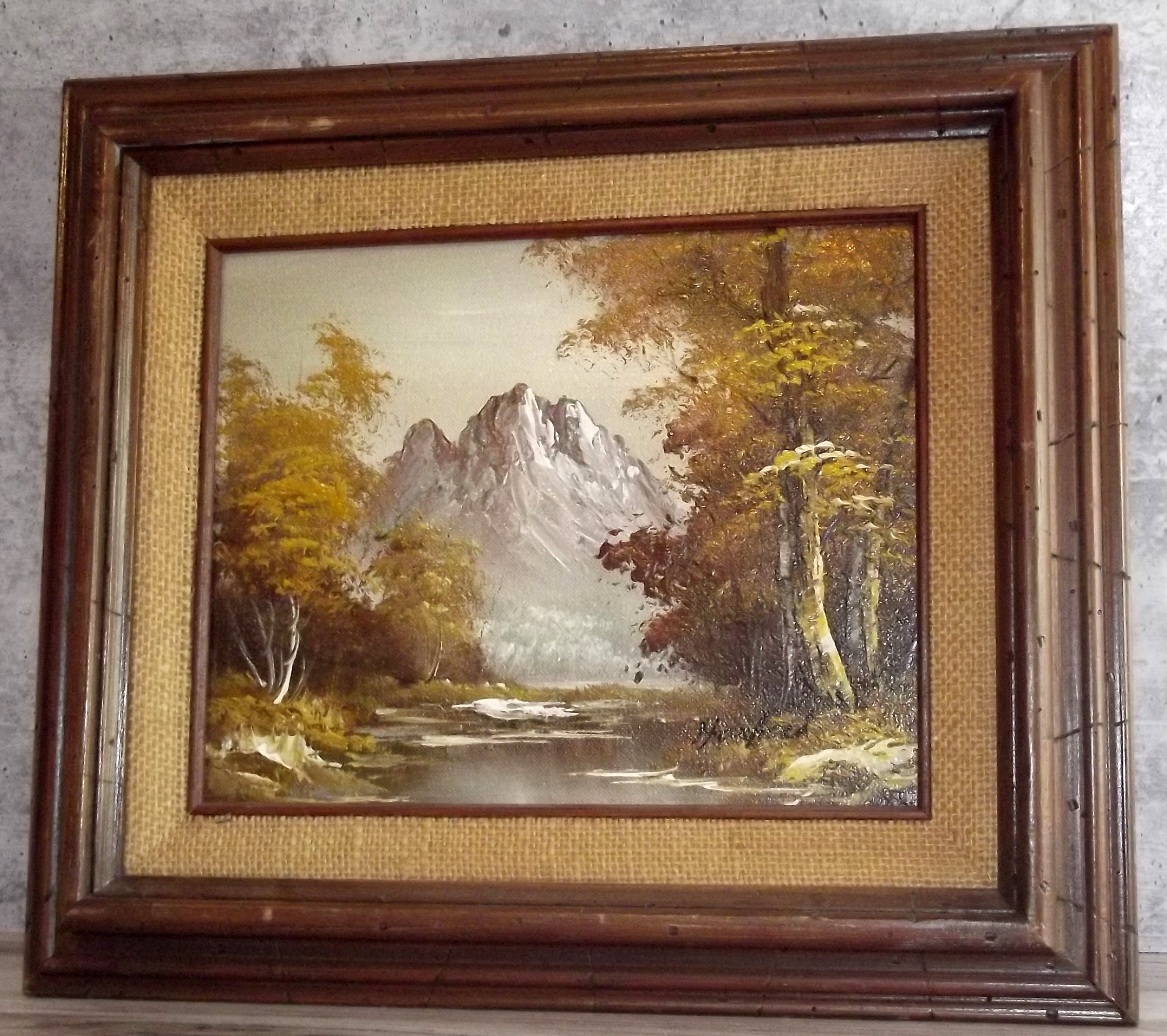Fall Mountain River Landscape Oil Painting Signed Harford 8x10