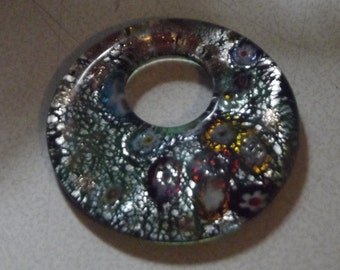 Lampwork Metallic Dichroic Millefiori Glass Round Pendant Multicolor