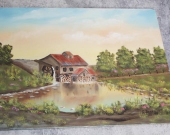 Signiertes Ölgemälde Millhouse and Mill Pond E Baldwin 12x16"1981 EB27