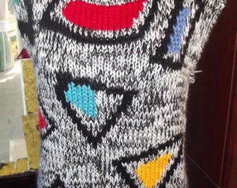 Gilet da donna Cherry Stix Limited CSL, taglia M, con motivi geometrici, stile vintage anni '80, EB33