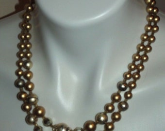 Vintage Double Strand Gold Tone bead Necklace Unsigned