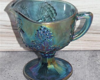 Indiana Harvest Grape Blue Iridescent Carnival Glass Creamer EB32