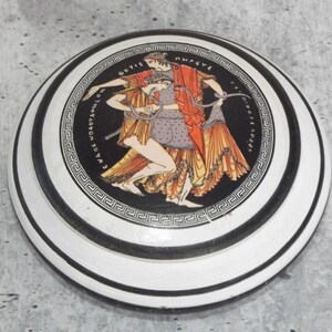 Tapa de cuenco de cerámica griega antigua, reproducción del rapto de Tetis EB30