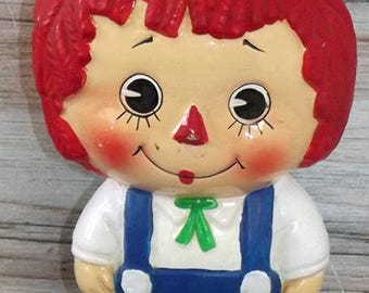 Hucha de yeso vintage Raggedy Andy con forma de cerdito, Ries, Japón EB18