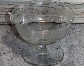 Vintage geätzte Glas-Sorbetschale mit floralem Medaillon-Design EB38