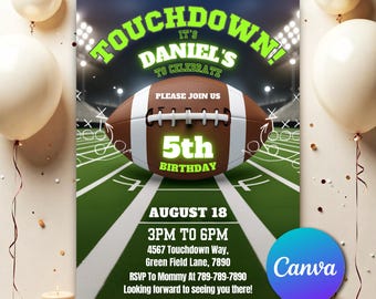 Touchdown Football Invite, Sports Party Invitation Football Game American Football Invitation, Editable Football Birthday Invitation  FT0024