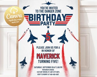 Top Pilot Invitation, Jet Pilot Theme, Fighter Jet Birthday Invitation, Editable Fighter Pilot Birthday Invitation, Digital Download FJ323To