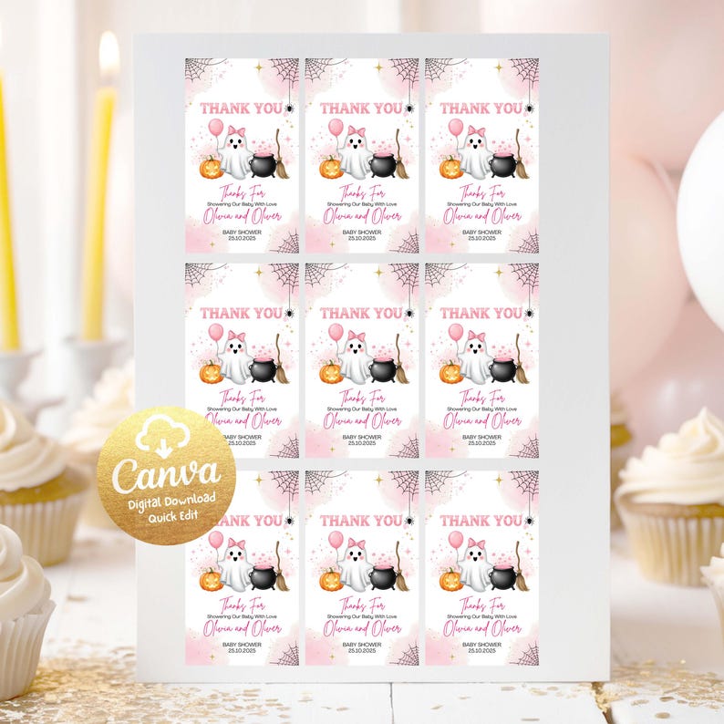 fall baby shower,thank you for coming,stickers labels tags,shower thank you tag,halloween baby,shower favor tags,a little boo,printable thank you,is almost due baby,editable template,