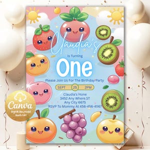 Dancing Fruit Party Kids Birthday Invite Simple and Easy Edit Party Kids Birthday Invite Invitation Editable Fruit Party Invitation FI601