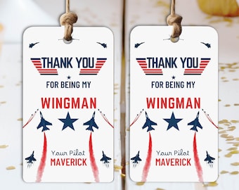 Fighter Pilot Birthday Thank You Gift Tag, Fighter Jet Gift Tags, Goodie bag tags, Boy Military Instant Download, Editable Canva FJ323